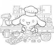 Coloriage Cinnamoroll pendant la pr&eacute;paration du g&acirc;teau