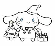 Coloriage Cinnamoroll pr&eacute;s le sapin de noel