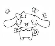 Coloriage Cinnamoroll s'amuse avec des papillons