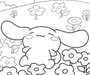 Coloriage Cinnamoroll se repose dans le champ des fleurs