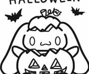Coloriage Cinnamoroll sur carte pour le joyeux Halloween