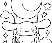 Coloriage Cinnamoroll sur une balan&ccedil;oire lunaire