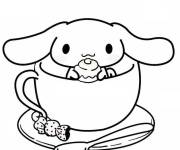 Coloriage Cinnamoroll sur une tasse de th&eacute; avec des bonbons