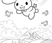 Coloriage Cinnamoroll volant dans la compagne