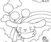 Coloriage Cinnamoroll volant parmi l'arc en ciel