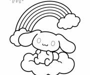 Coloriage Cinnamorolln arc en ciel, nuage et soleil souriant