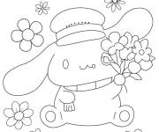 Coloriage Feuille Cinnamoroll avec bouquet de fleur