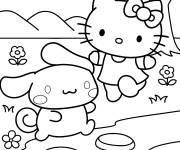 Coloriage Hello Kitty et Cinnamoroll au bout de la rivi&egrave;re