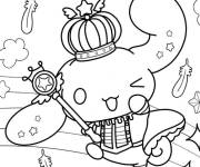 Coloriage Roi Cinnamoroll marchant sur l'arc en ciel