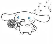 Coloriage Sc&egrave;ne de Cinnamoroll qui souffe des pissenlits