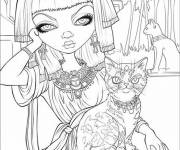 Coloriage Cl&eacute;op&acirc;tre avec son chat adulte