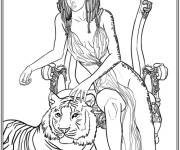 Coloriage Cl&eacute;op&acirc;tre avec tigre dans son palais