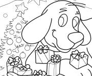 Coloriage Clifford avec des cadeaux de noel