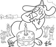Coloriage Clifford avec un g&acirc;teau d'anniversaire