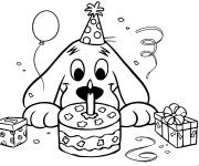 Coloriage Clifford c&eacute;l&egrave;bre son anniversaire avec le g&acirc;teau
