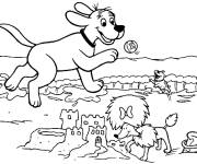 Coloriage Clifford, Cleo et T-Bone sur la plage