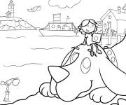 Coloriage Clifford et Emily au bord de la mer