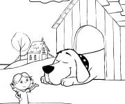 Coloriage Emily avec Clifford dans sa maison