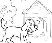 Coloriage Le chien Clifford devant sa niche
