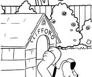 Coloriage Le chien Clifford en dormant dans sa niche