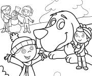 Coloriage Les enfants célèbrent Noël avec le chien Clifford