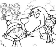 Coloriage Les enfants c&eacute;l&egrave;brent No&euml;l avec le chien Clifford