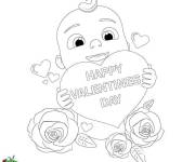 Coloriage Bébé Jay JJ de Cocomelon avec un coeur de Saint valentin