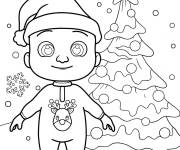Coloriage Bébé JJ devant l'arbre de Noël Cocomelon