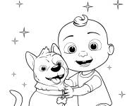 Coloriage B&eacute;b&eacute; JJ Jay avec son chien Bingo de Cocomelon
