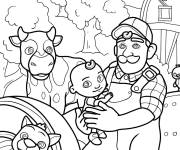 Coloriage Grand-p&egrave;re avec JJ et Bingo &agrave; la ferme