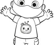 Coloriage et dessins gratuit JJ bébé de Cocomelon portant un masque à imprimer