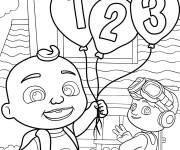 Coloriage JJ tenant des ballons