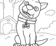 Coloriage Le chien Bingo devant sa niche