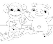 Coloriage et dessins gratuit Le singe et cochon Mochi et Pepe de Cocomelon à imprimer