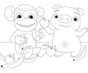 Coloriage Le singe et cochon Mochi et Pepe de Cocomelon