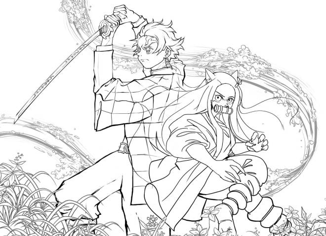 Coloriage et dessins gratuits Demon Slayer Tanjiro et Nezuko à imprimer