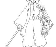 Coloriage Giyu Tomioka avec son &eacute;p&eacute;e