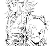 Coloriage Sabito et masques Demon Slayer