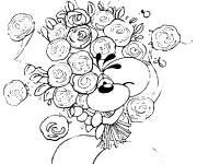 Coloriage Diddl avec une bouquet de fleur