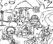 Coloriage et dessins gratuit Diddl et ses amis devant sa maison à imprimer