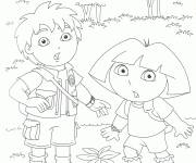 Coloriage Diego avec sa cousine Dora