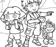 Coloriage Diego, Dora et le singe dans la foret