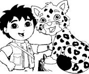 Coloriage Diego et le tigre de cartoon Go Diego
