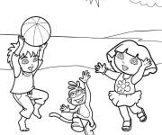 Coloriage Diego joue au ballon avec ses amis
