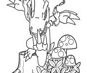 Coloriage Agumon dans la for&ecirc;t