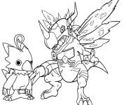 Coloriage Biyomon et MetalGreymon Digimon