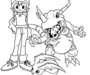Coloriage Digimon Sora et Greymon