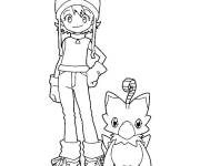 Coloriage et dessins gratuit Fille et son petit partenaire Digimon à imprimer