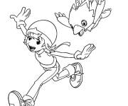 Coloriage Fille joyeuse et Digimon