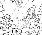 Coloriage Gabumon et ses amis en hiver